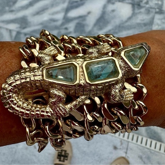 Bracelet Designer Gold Plated - Alligator Clasp with Natural Stones. Some wear. - Picture 3 of 9